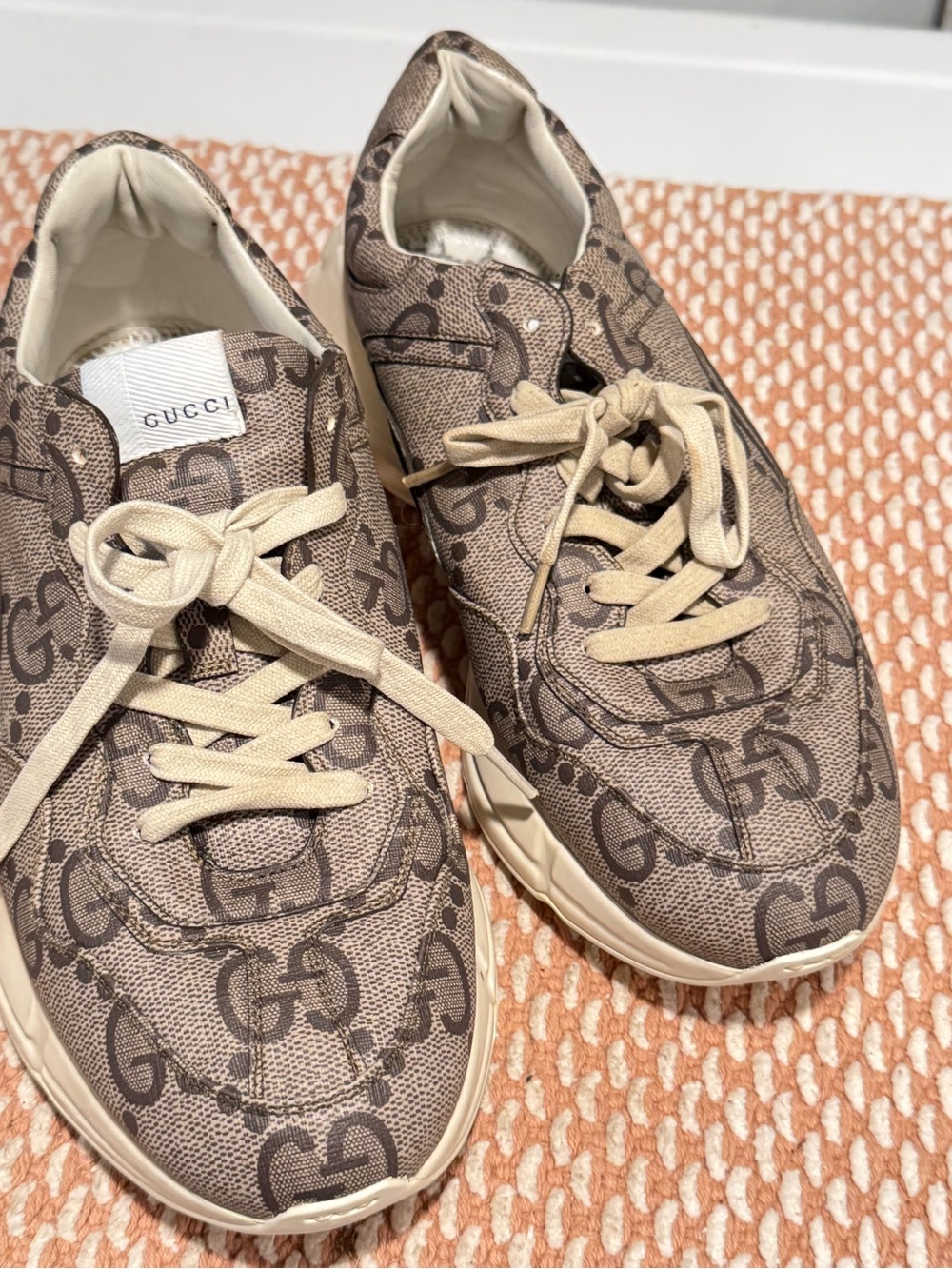 Gucci Beige/Brown Monogram Rhyton Sneakers - Picture 3 of 6